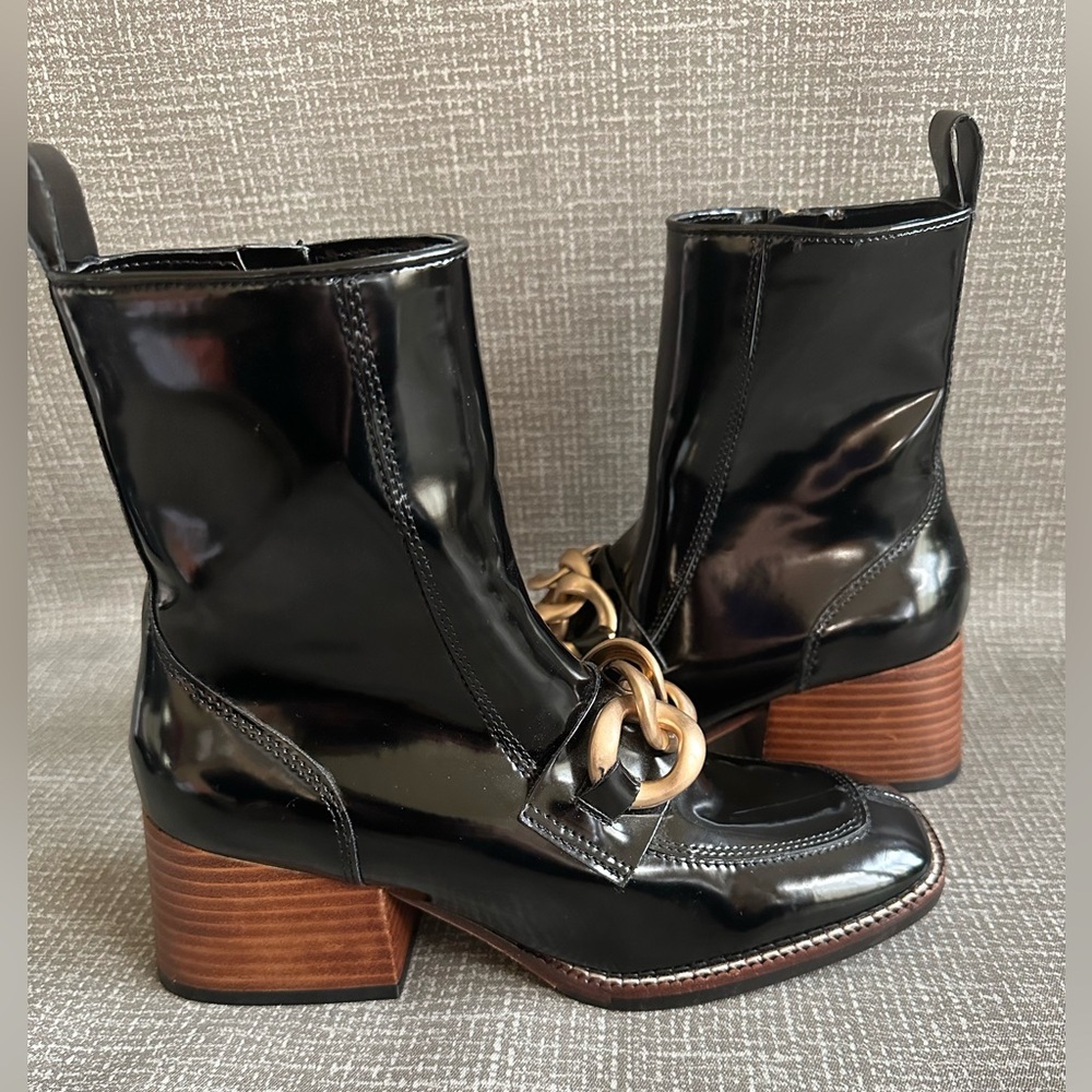 Steve Madden Black Patent Boots Block Heel Size 6
